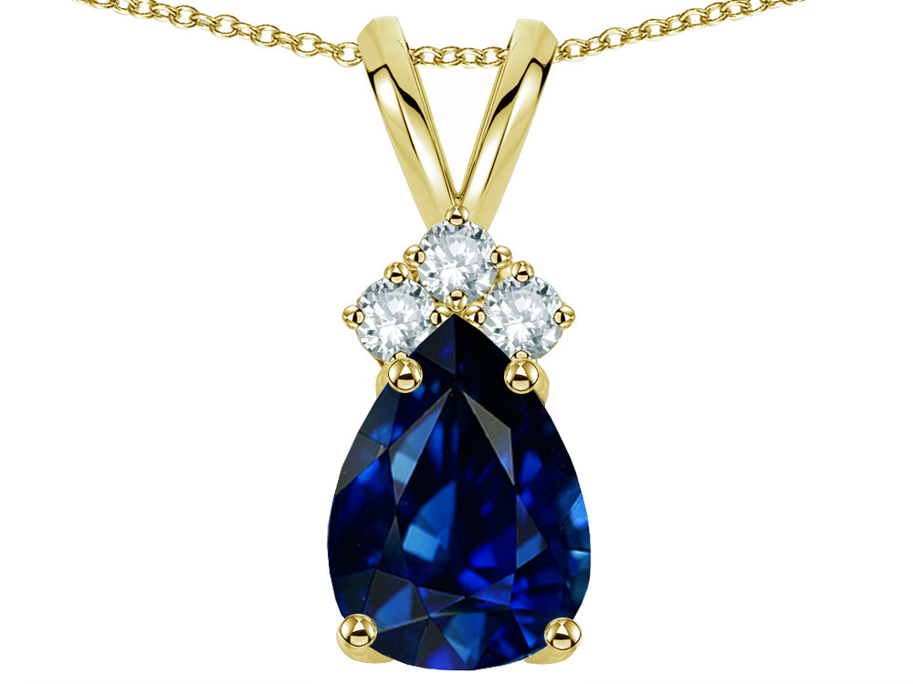 Star K™ Classic Pear Shape 8x6mm Created Sapphire Rabbit Ear Pendant Necklace