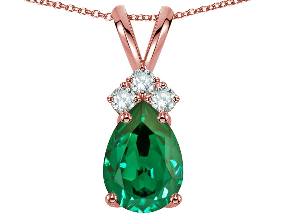Star K™ Pear Shape 8x6mm Simulated Emerald Rabbit Ear Pendant Necklace
