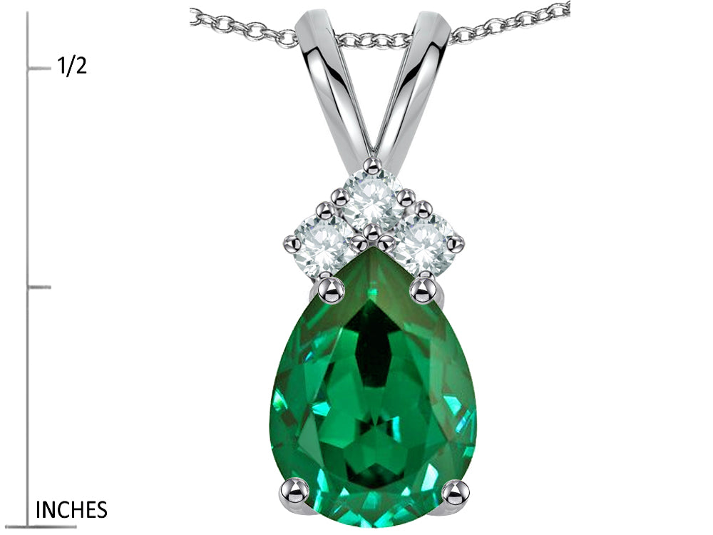 Star K™ Pear Shape 8x6mm Simulated Emerald Rabbit Ear Pendant Necklace