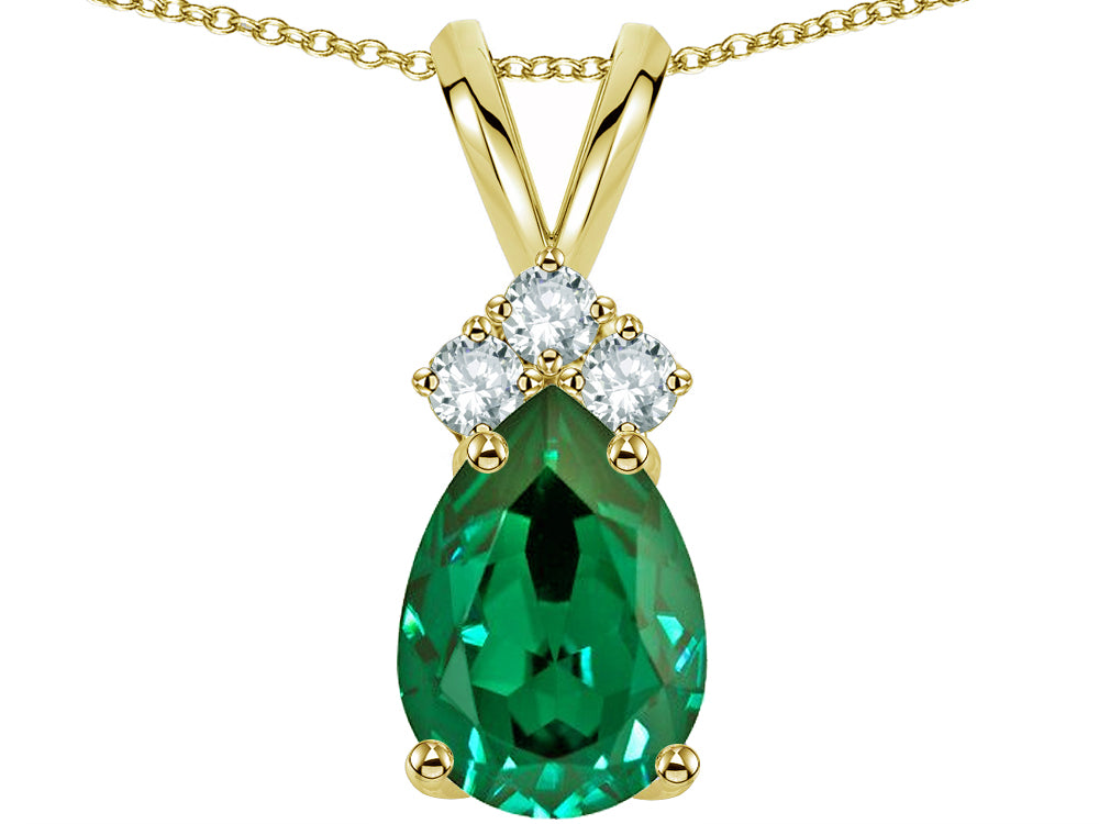 Star K™ Pear Shape 8x6mm Simulated Emerald Rabbit Ear Pendant Necklace