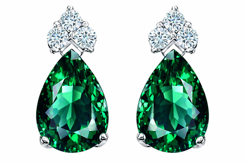 Tommaso Design Pear Shape 8x6mm Simulated Emerald And Earrings