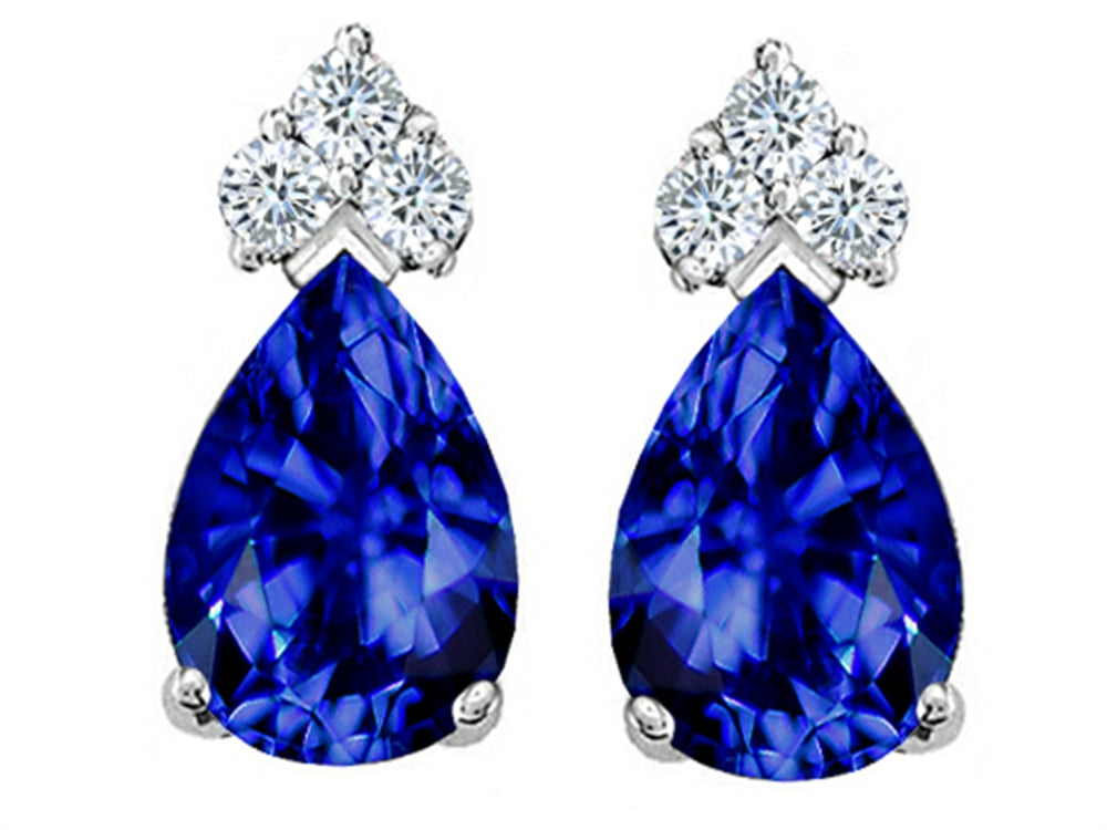Tommaso Design Pear Shape 8x6mm Created Blue Sapphire Earrings