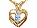 Tommaso Design Oval 5x3mm Genuine Aquamarine Heart Pendant Necklace