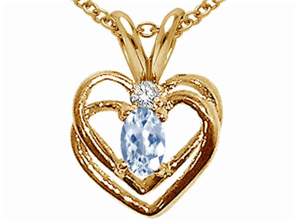 Tommaso Design Oval 5x3mm Genuine Aquamarine Heart Pendant Necklace