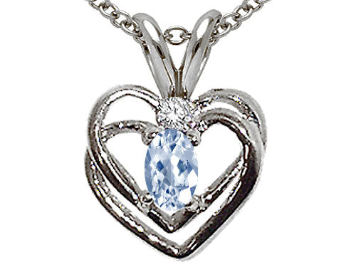 Tommaso Design Oval 5x3mm Genuine Aquamarine Heart Pendant Necklace