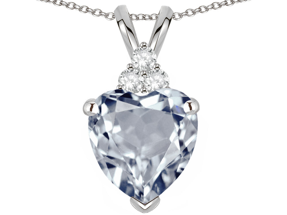 Tommaso Design Heart Shape 8mm Genuine Aquamarine Pendant Necklace