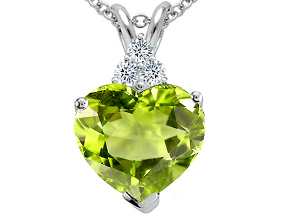Tommaso Design Heart Shape 8mm Genuine Peridot and Diamond Pendant Necklace