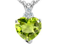 Tommaso Design Heart Shape 8mm Genuine Peridot and Diamond Pendant Necklace