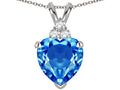 Tommaso Design Heart Shape 8mm Genuine Blue Topaz Pendant Necklace