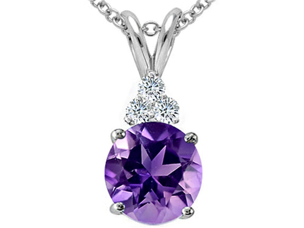 Tommaso Design Round 7mm Genuine Amethyst Pendant Necklace
