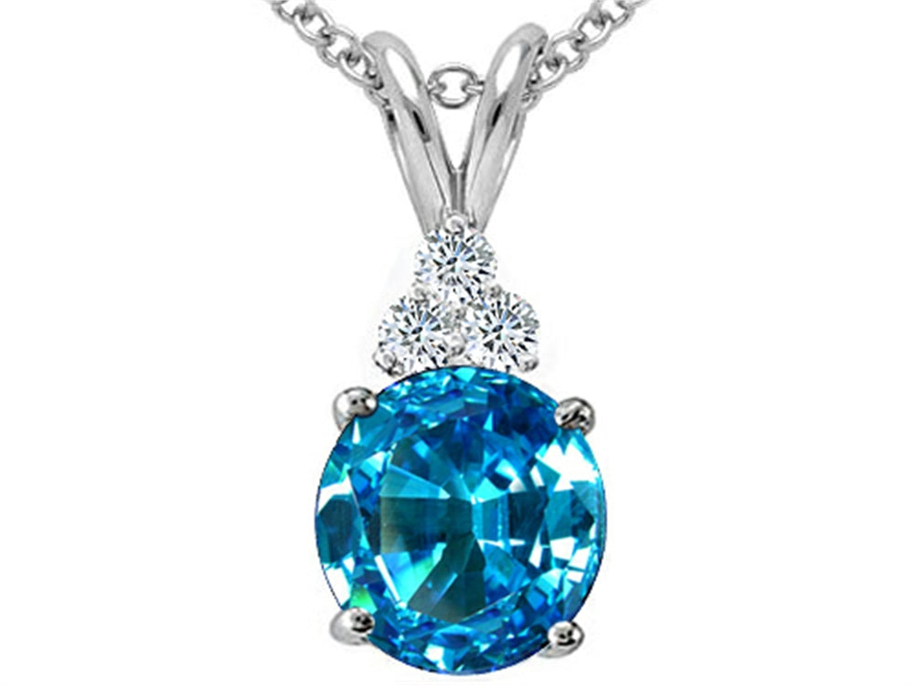 Tommaso Design Round 7mm Genuine Blue Topaz Pendant Necklace