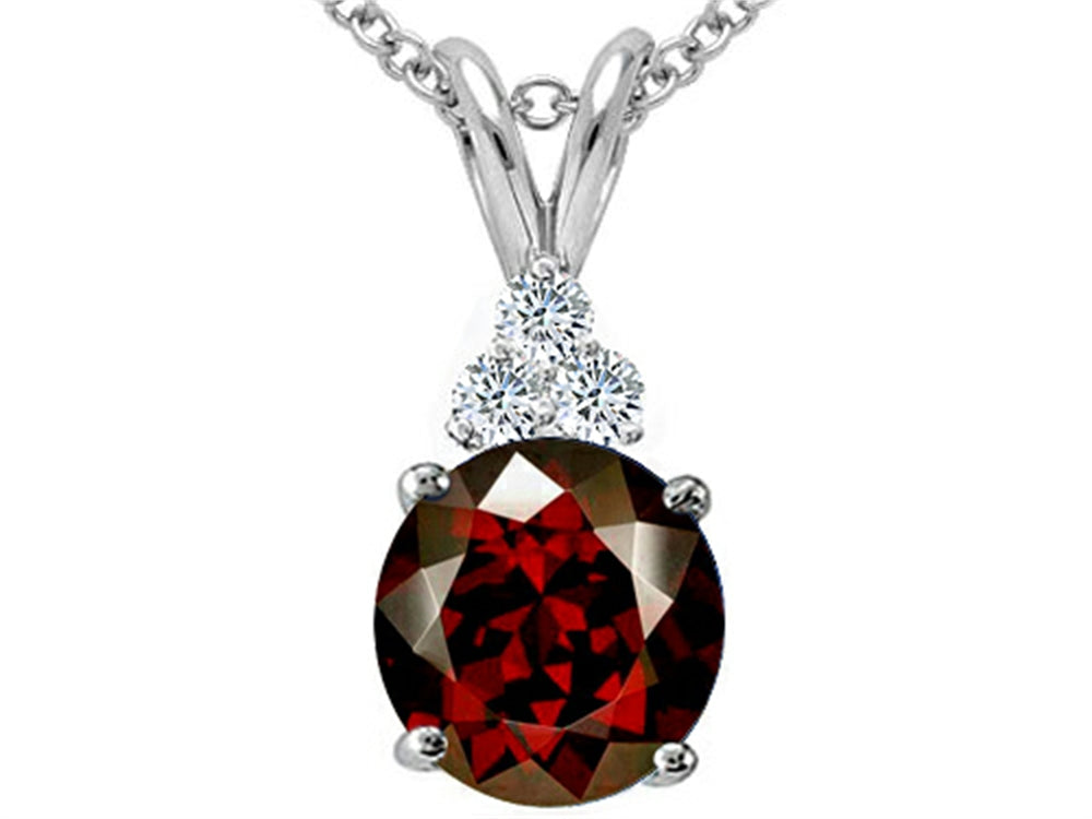 Tommaso Design Round 7mm Genuine Garnet Pendant Necklace