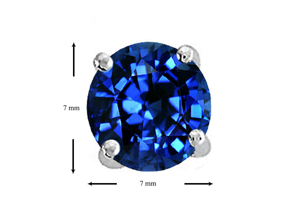 Tommaso Design 7mm Round Created Blue Sapphire Earrings Studs