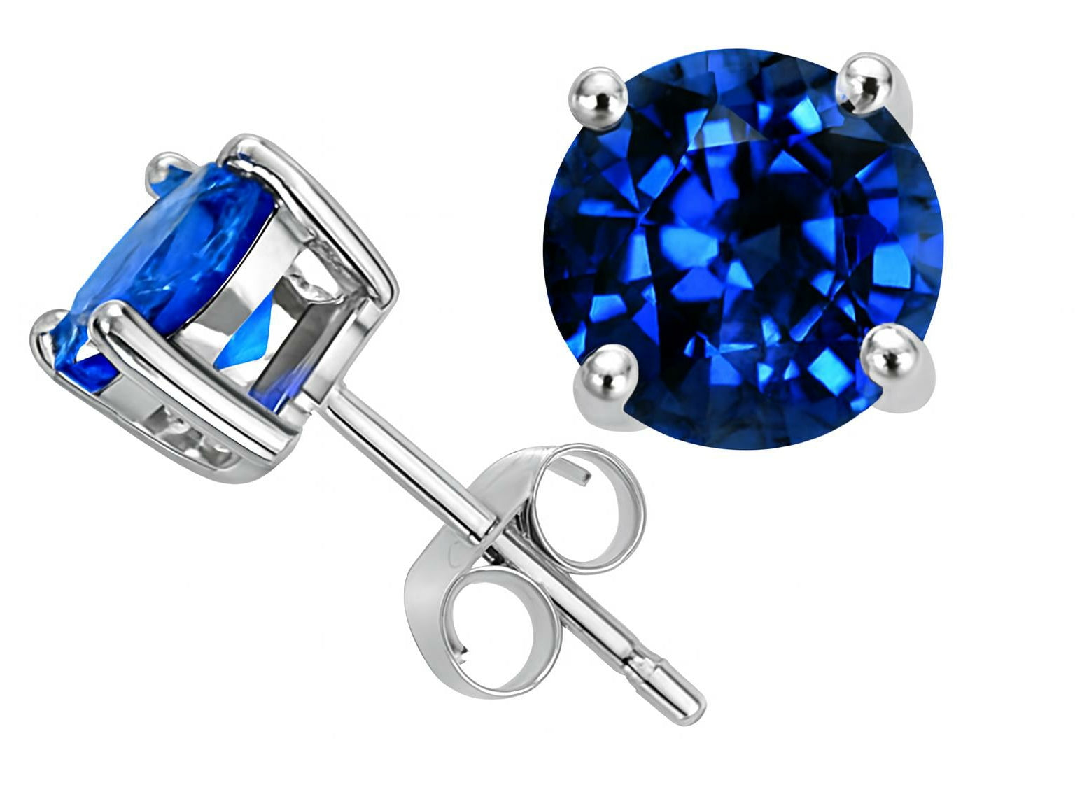 Star K 7mm Round Created Blue Sapphire Earrings Studs