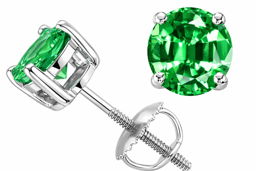 Star K Round 6mm Simulated Emerald Screw Back Earrings Studs