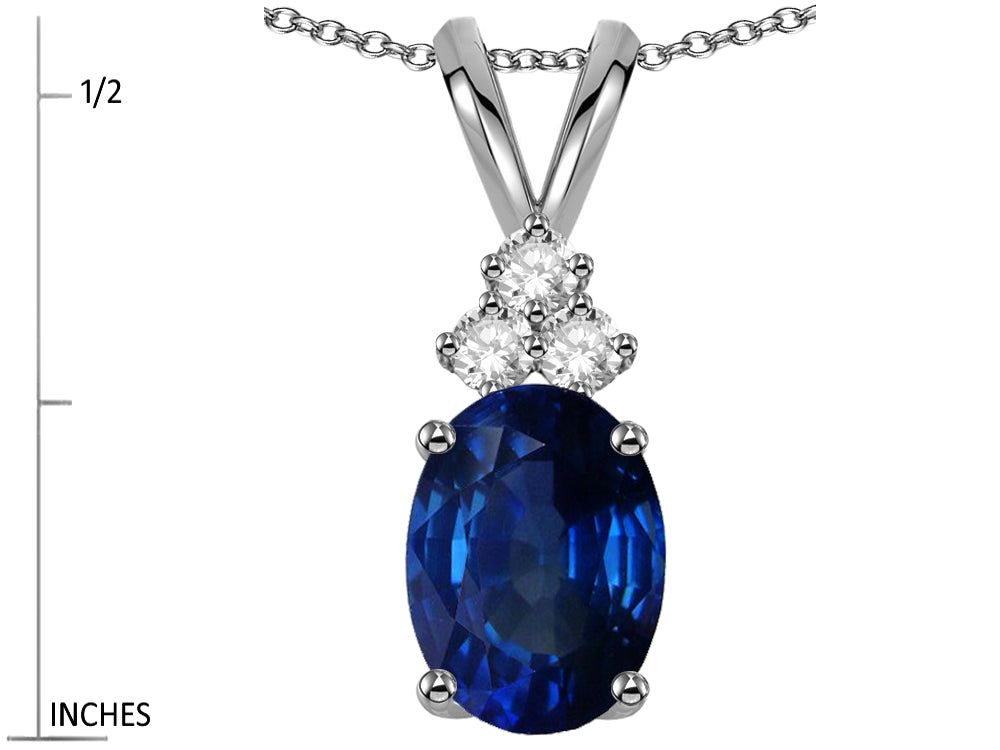 Star K Classic Oval 8x6mm Created Sapphire Rabbit Ear Pendant Necklace