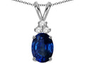 Star K Classic Oval 8x6mm Created Sapphire Rabbit Ear Pendant Necklace