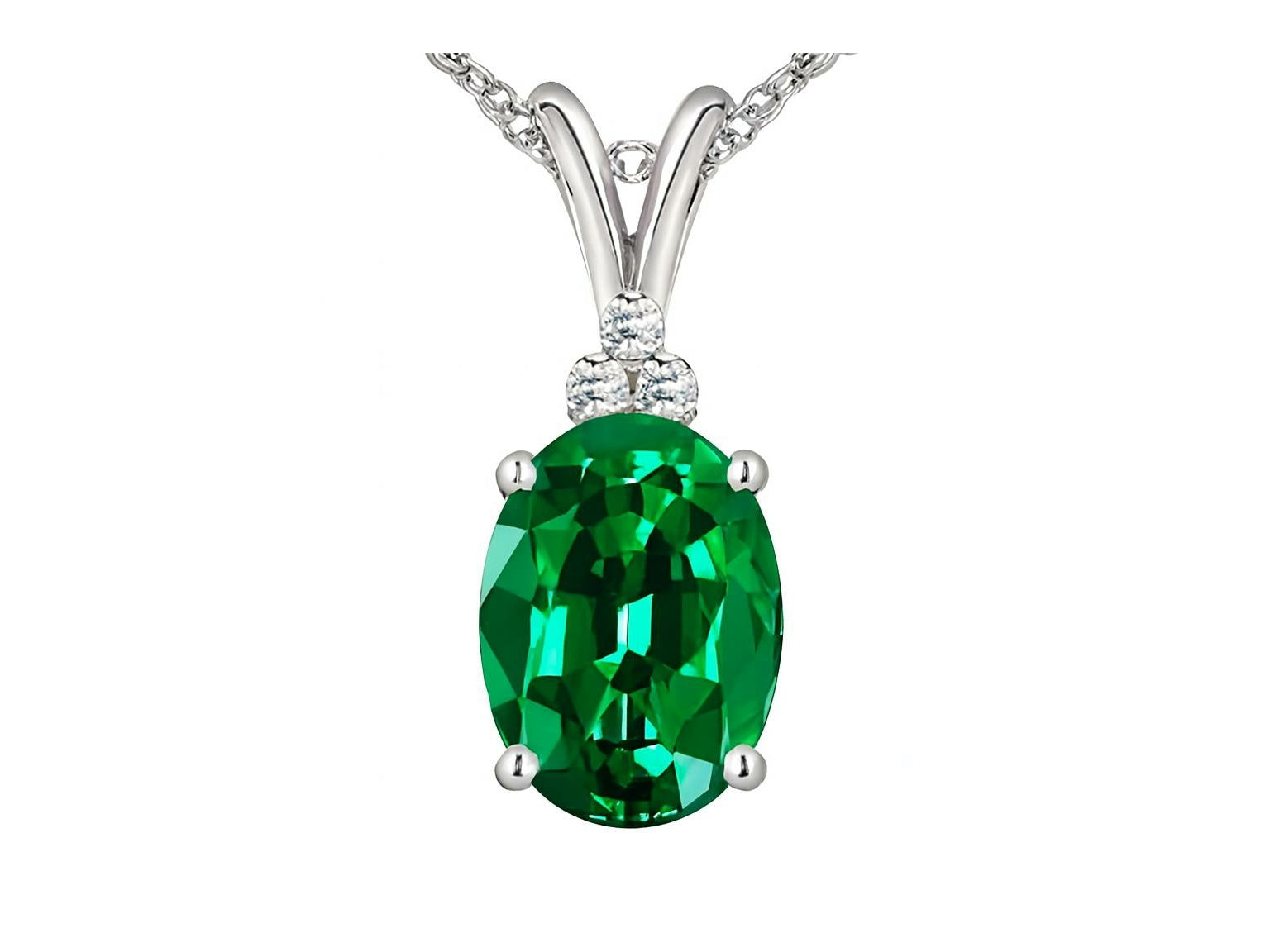 Star K Oval Simulated Emerald Pendant Necklace