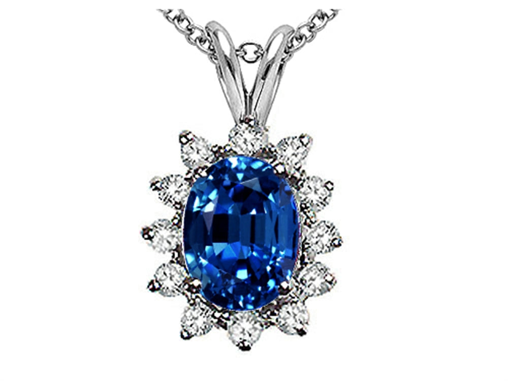 Tommaso Design Oval 8x6 mm Created Blue Sapphire Pendant Necklace
