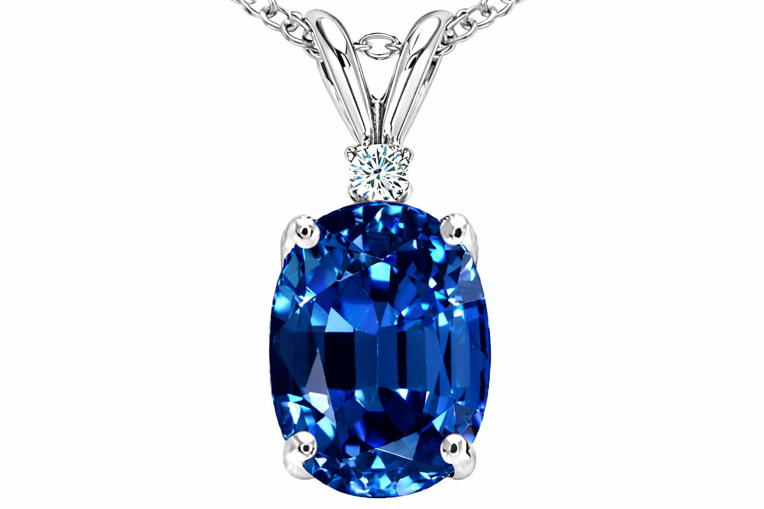 Tommaso Design Oval 8x6mm Created Blue Sapphire Pendant Necklace