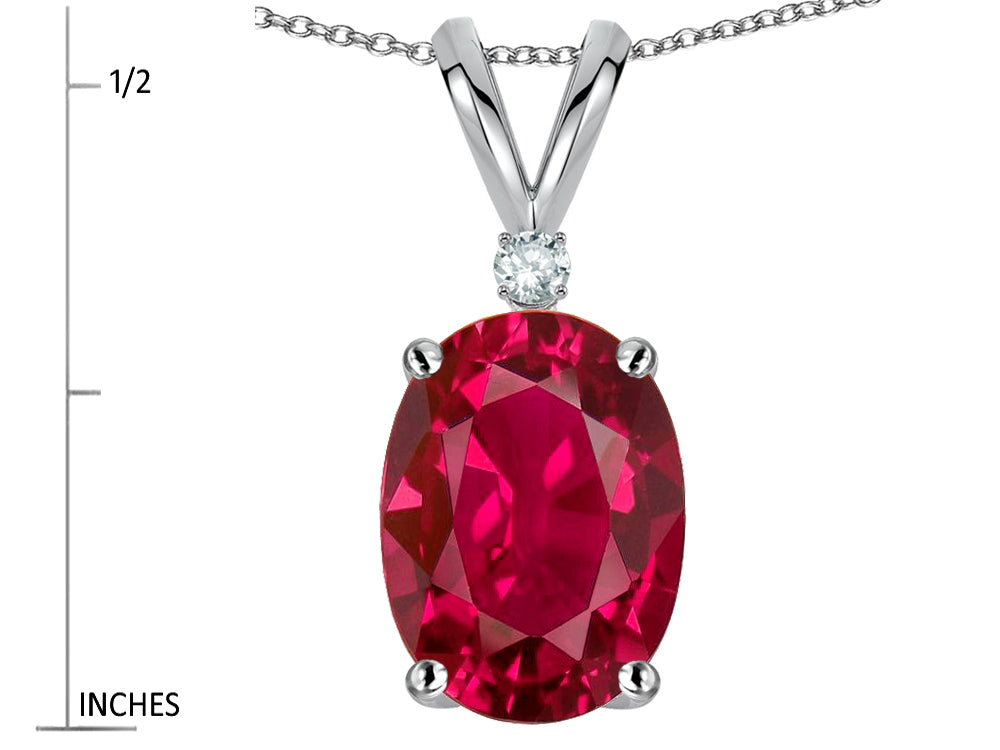 Star K Classic Single Oval 8x6mm Created Ruby Rabbit Ear Pendant Necklace