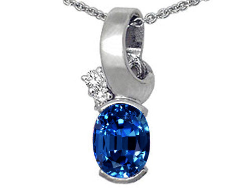 Tommaso Design Oval 8x6 mm Created Blue Sapphire Pendant Necklace