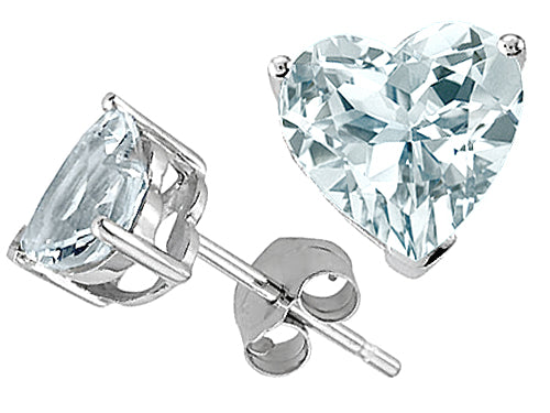 Tommaso Design Heart Shape 6mm Genuine Aquamarine Earrings Studs