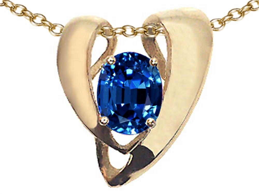 Tommaso Design Oval 9x7mm Created Blue Sapphire Heart Shaped Pendant Necklace Enhancer
