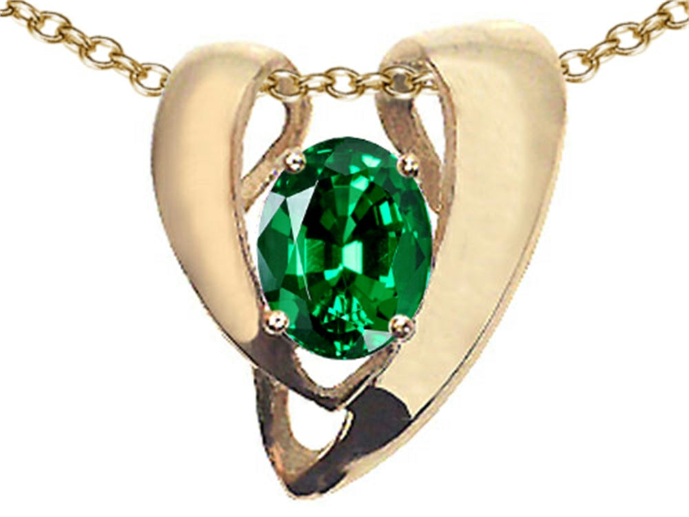 Tommaso Design Oval 9x7mm Simulated Emerald Heart Shaped Pendant Necklace Enhancer