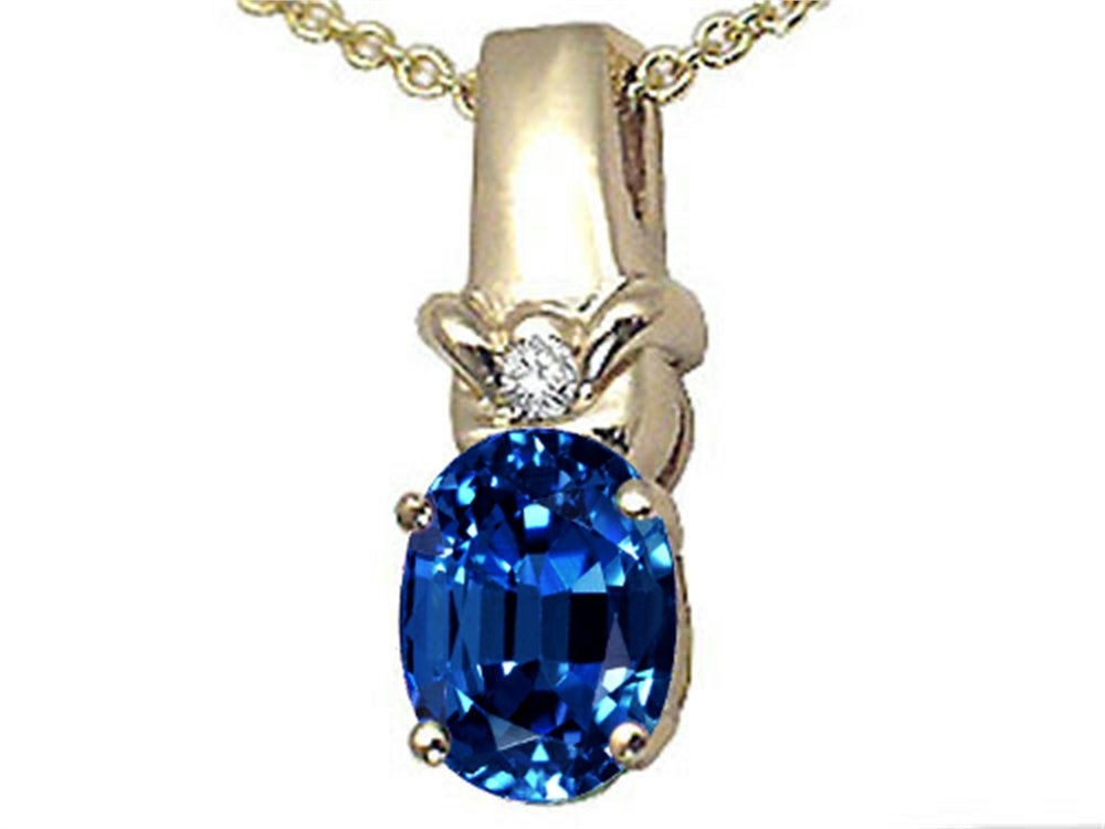 Tommaso Design Oval 8x6 mm Created Blue Sapphire Pendant Necklace
