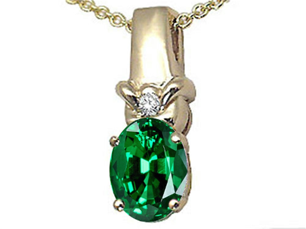 Tommaso Design Oval 8x6 mm Simulated Emerald And Pendant Necklace