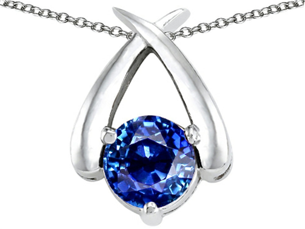 Tommaso Design Round 7mm Created Blue Sapphire Pendant Necklace