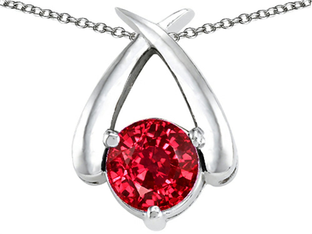 Tommaso Design Round 7mm Created Ruby Pendant Necklace