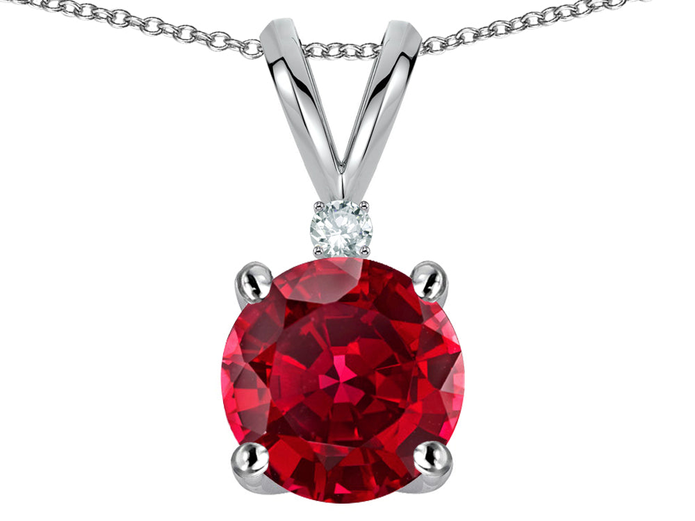 Star K Classic Round 7mm One Stone Created Ruby Pendant Necklace