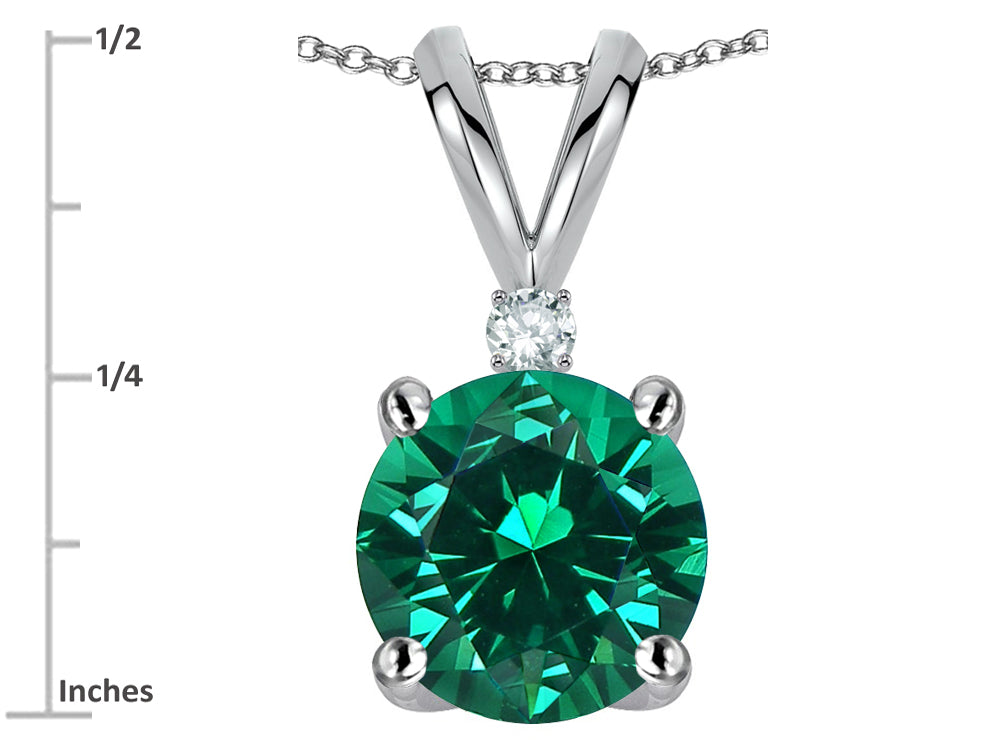 Star K Classic Round 7mm One Stone Simulated Emerald Pendant Necklace