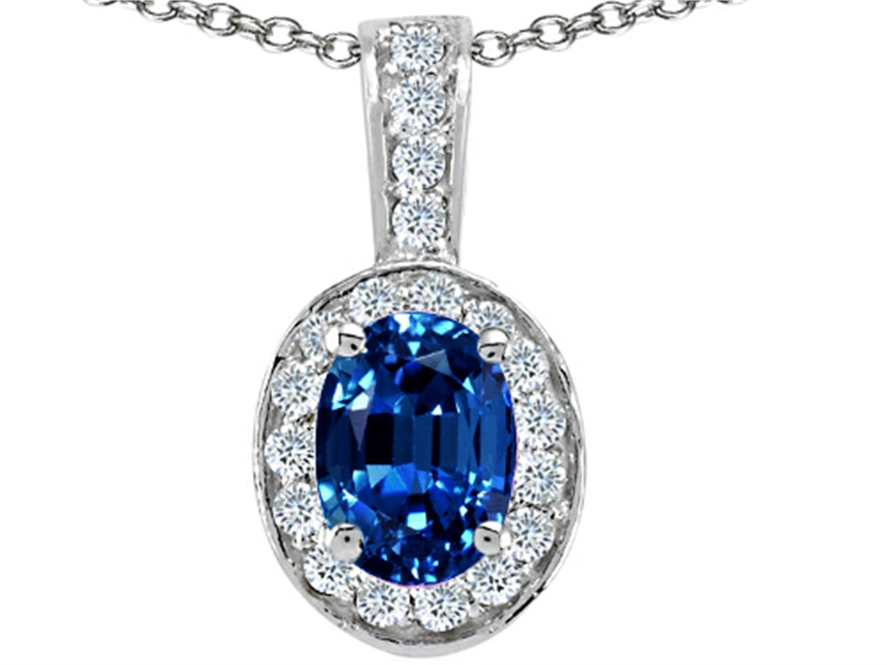 Tommaso Design Oval 8x6 mm Created Blue Sapphire Pendant Necklace
