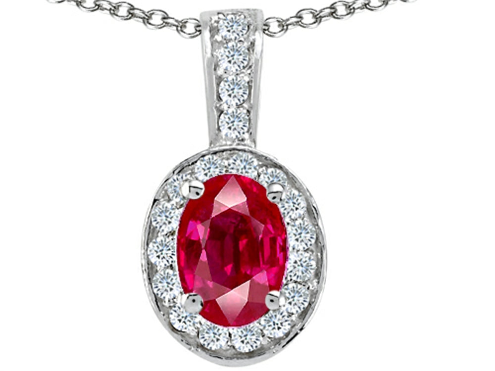 Tommaso Design Oval 8x6mm Created Ruby Pendant Necklace