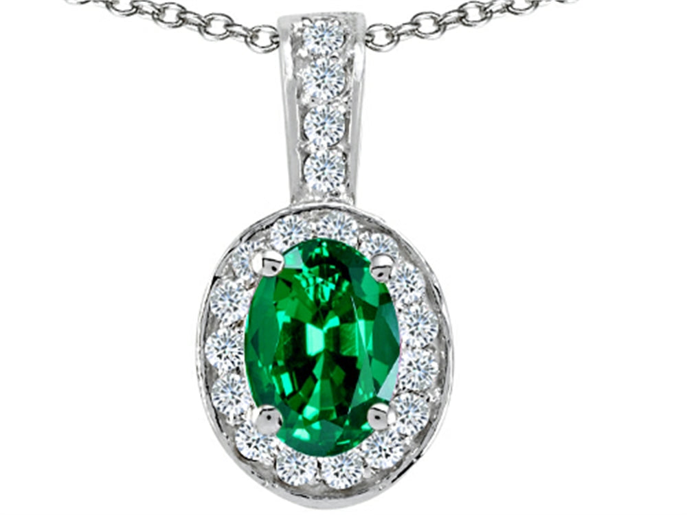 Tommaso Design Oval 8x6 mm Simulated Emerald And Pendant Necklace