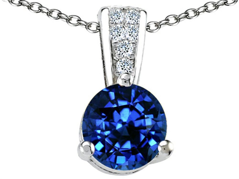 Tommaso Design Round 7 mm Created Blue Sapphire Pendant Necklace