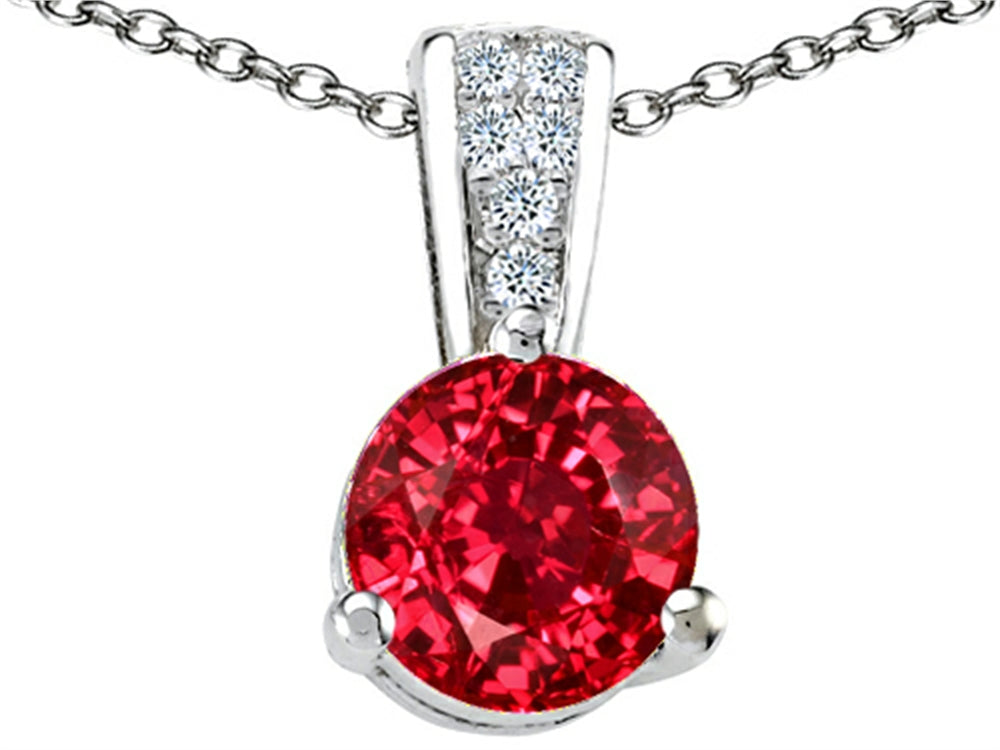 Tommaso Design Round 7mm Created Ruby Pendant Necklace