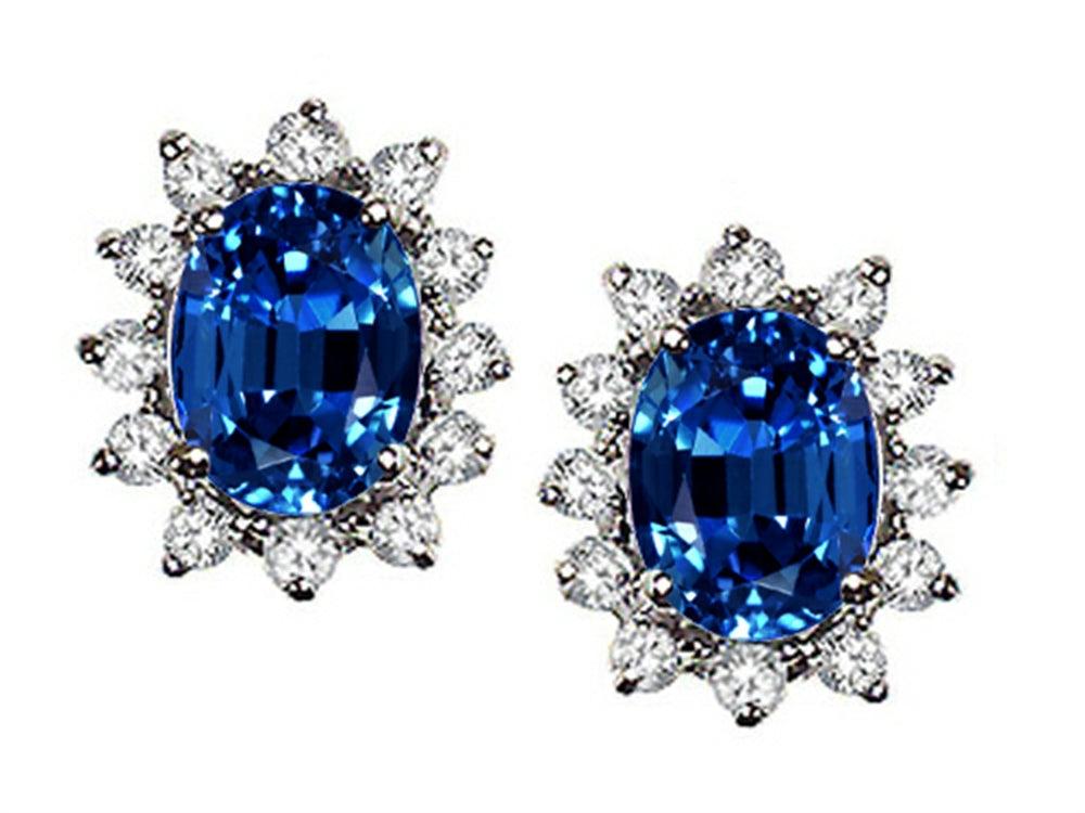 Tommaso Design Oval 8x6mm Created Blue Sapphire Earrings