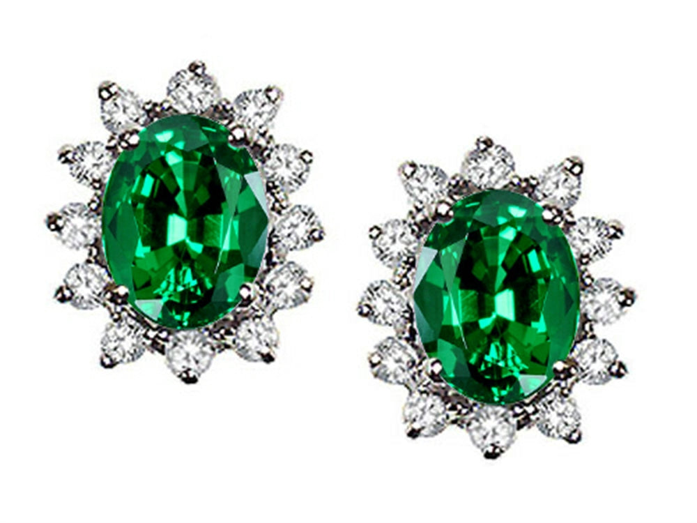 Tommaso Design Oval 8x6mm Simulated Emerald Earrings