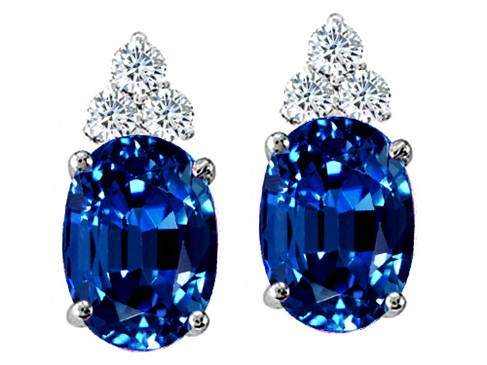 Tommaso Design Oval 8x6mm Created Blue Sapphire Earrings Studs