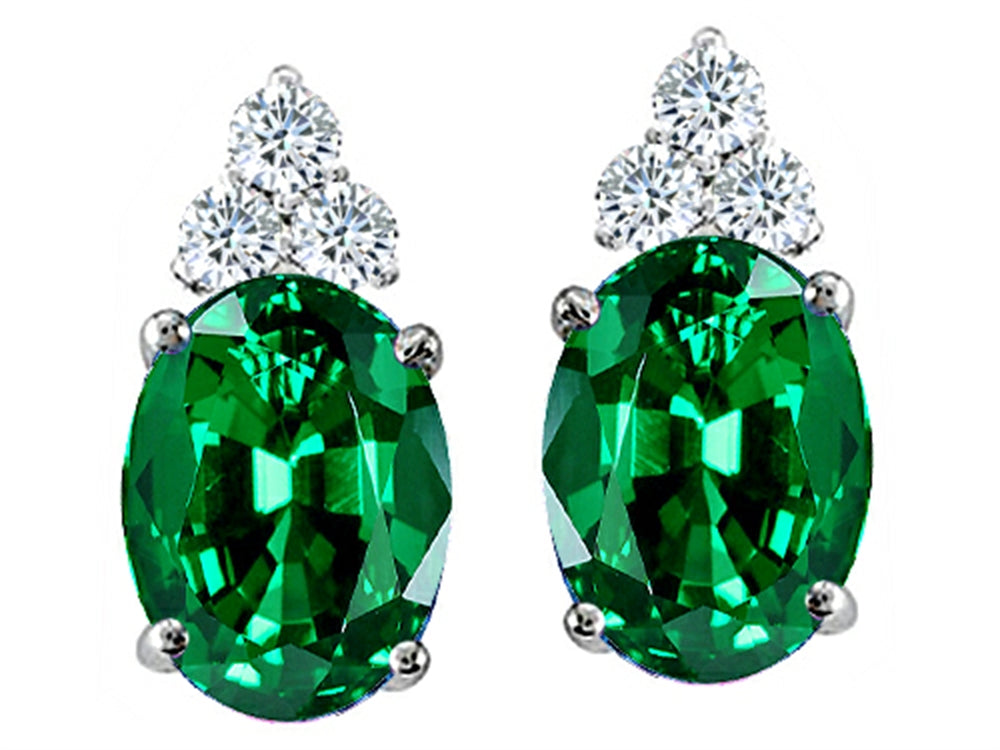 Tommaso Design Oval 8x6mm Simulated Emerald Earrings Studs