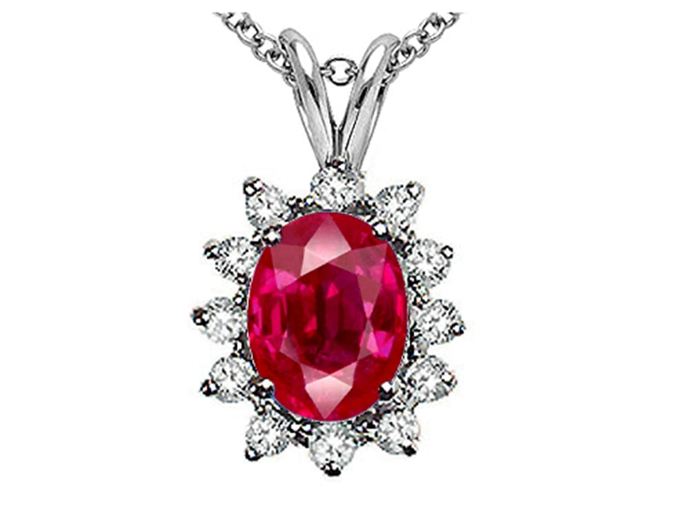 Tommaso Design Oval 8x6mm Created Ruby Pendant Necklace