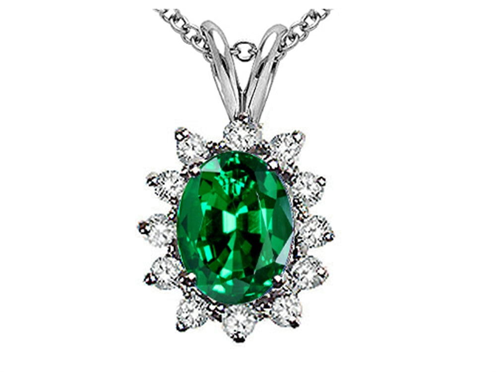 Tommaso Design Oval 8x6 mm Simulated Emerald And Pendant Necklace