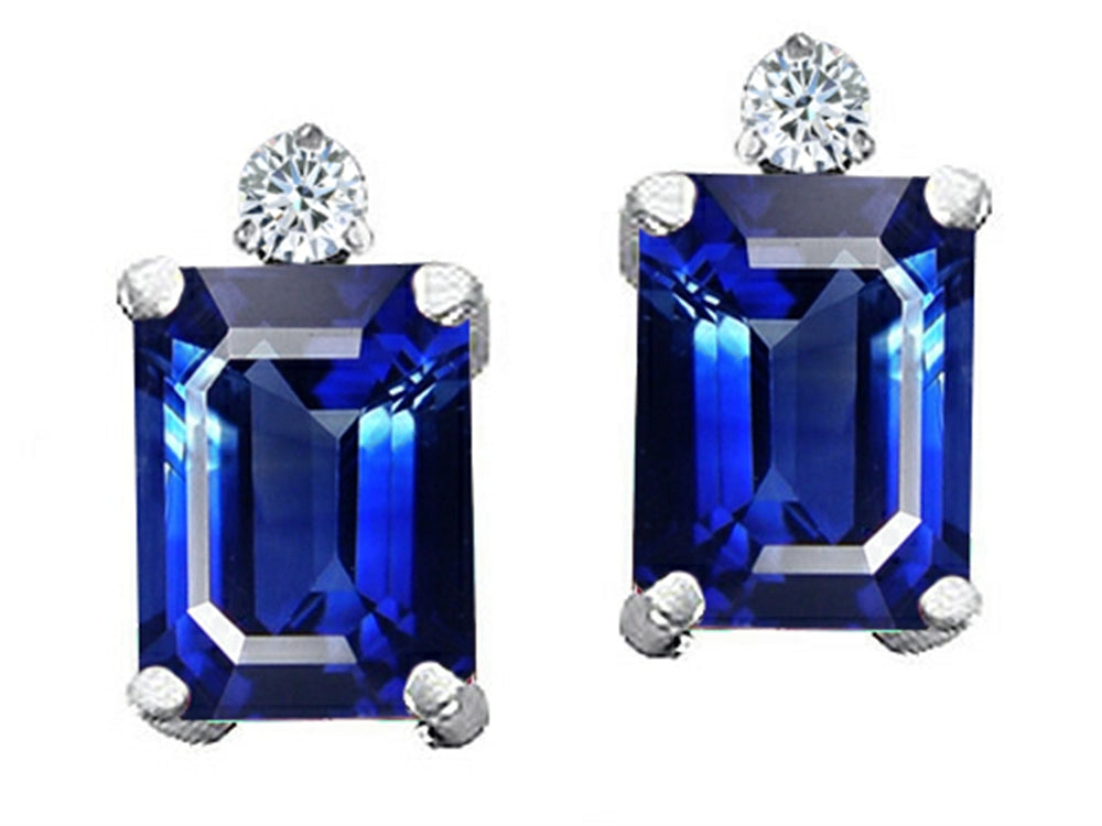 Tommaso Design Emerald Cut 8x6mm Created Blue Sapphire Earrings Studs