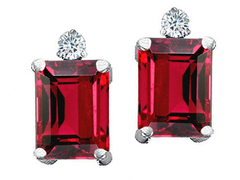 Tommaso Design Emerald Cut 8x6mm Created Ruby Earrings Studs