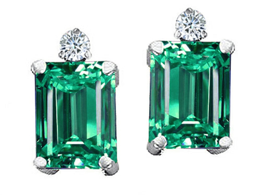 Tommaso Design Emerald Cut 8x6mm Simulated Emerald And Earrings Studs