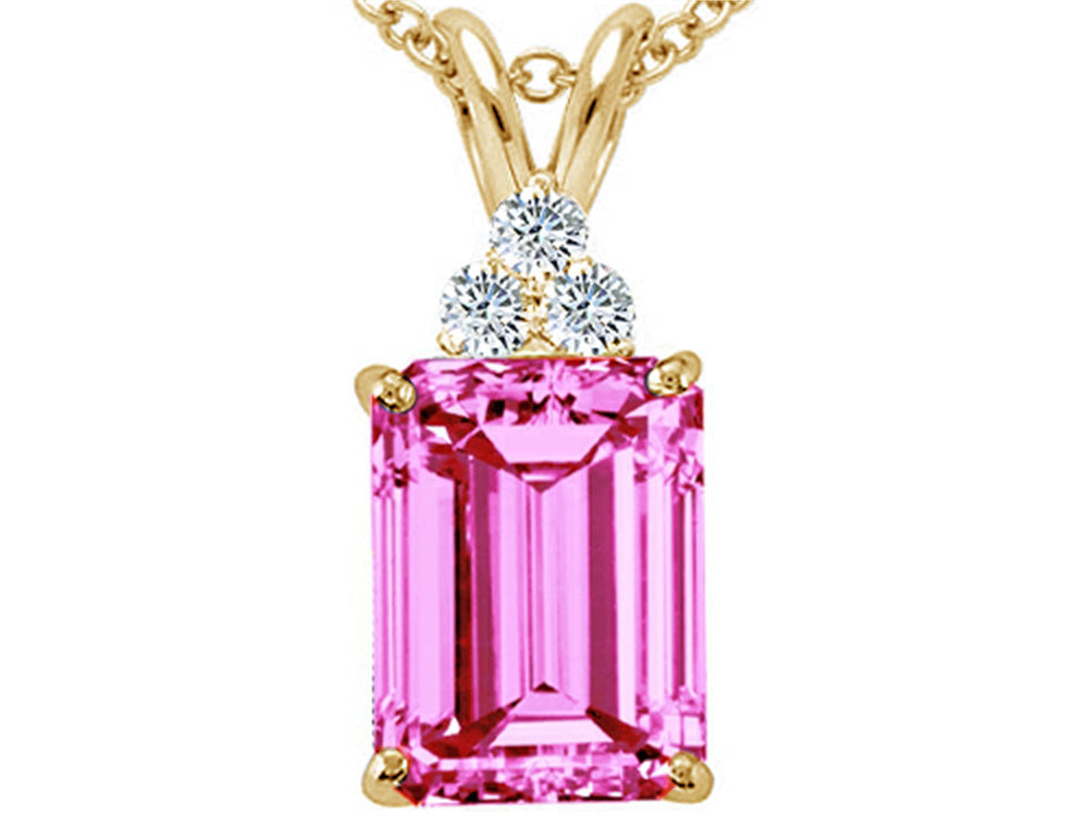 Tommaso Design™ Emerald Cut 8x6mm Created Pink Sapphire Pendant Necklace